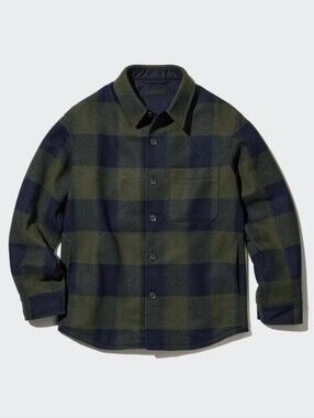 MEN UNIQLO Plaid Navy Green Cabin Contemporary Casual Overshirt Size Medium